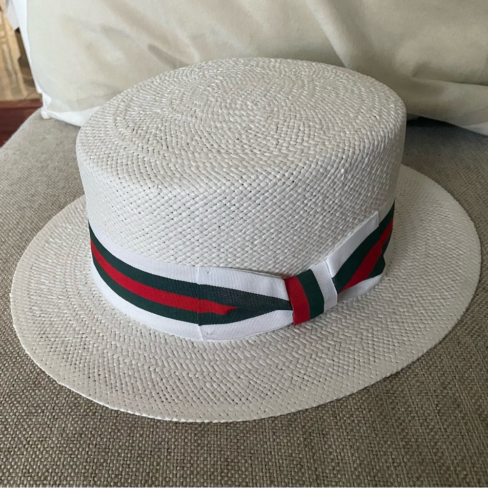 Bruno Capelo Boater Collection White Skimmer Hat, White, New With Tags